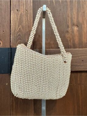La Regale Pearl Beaded Shoulder Bag - Cream